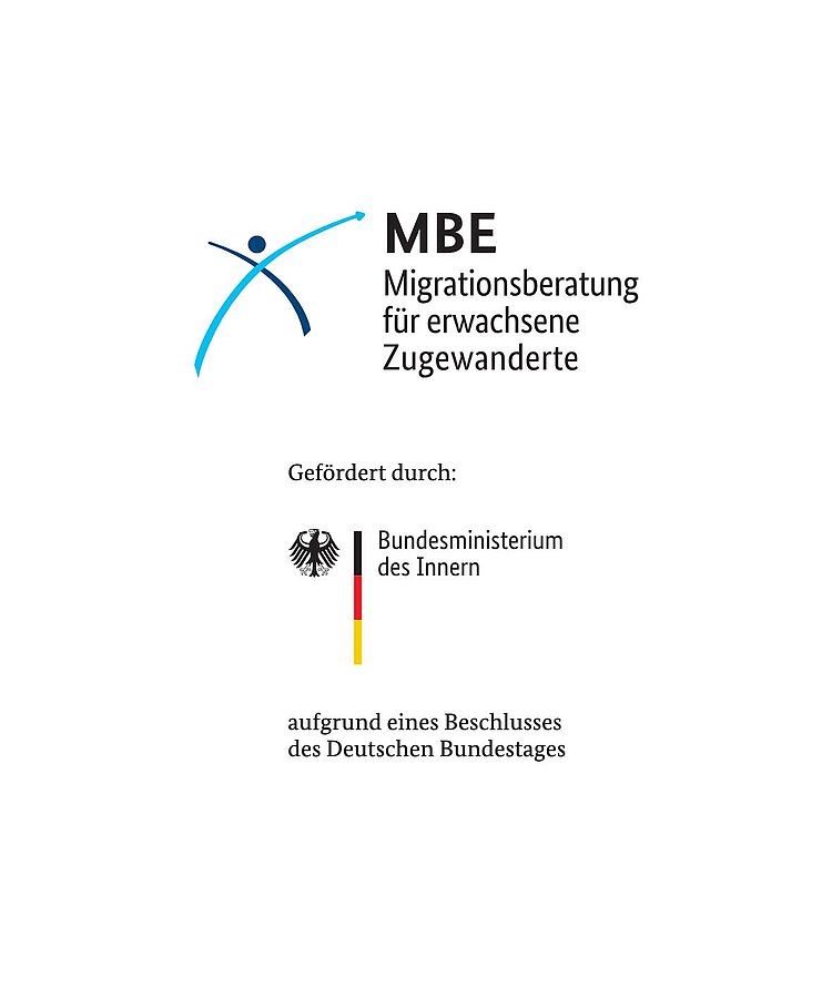 Logo der Migrationsberatung für erwachsene Zugewanderte (MBE).